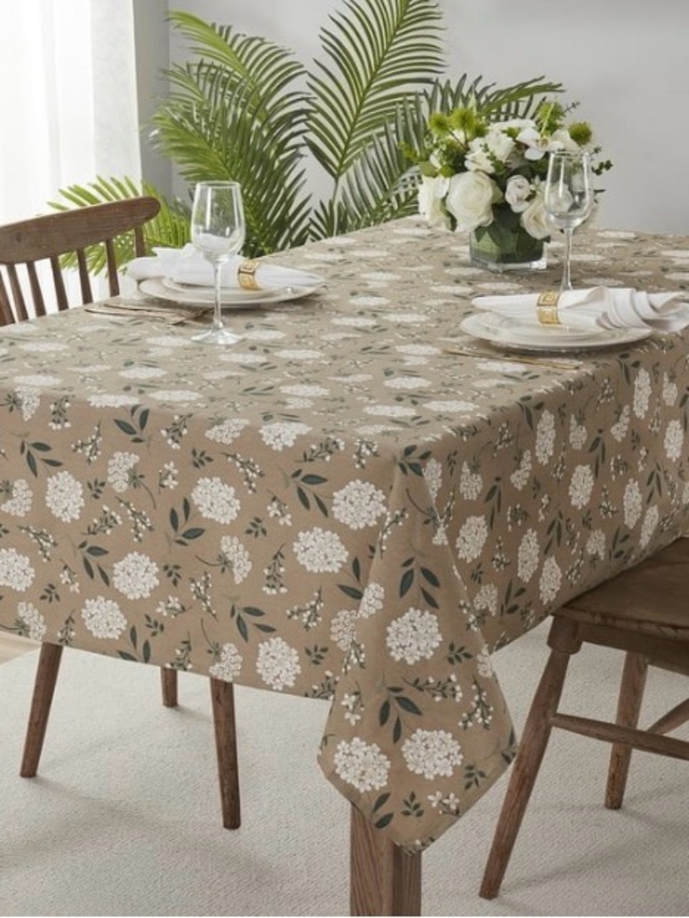 Mainstays Beige Floral Cotton Tablecloth